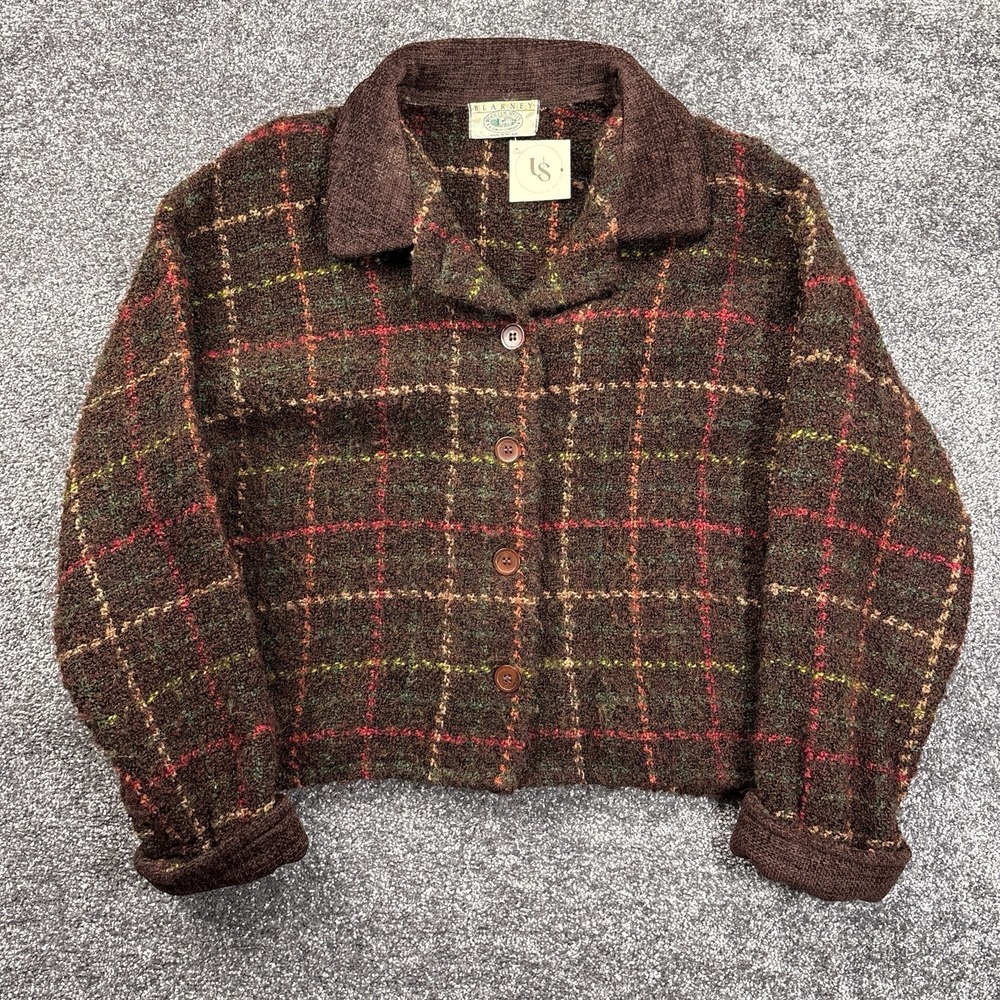 Vintage Blarney Woolen Mills Cardigan Sweater Women's M Brown Wool Tweed Ireland